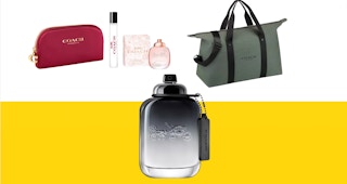 a coach perfume, bag and a 3-piece set