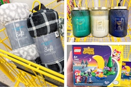 dollar general crofton throws, holiday candles, lego 3-photo collage