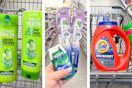 collage image of garnier shampoo, crest oral care, and tide detergent
