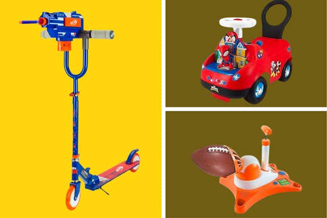BOGO 50% Off Toys at eBay: $17 Spidey Ride-On, $19 Laser Tag Sets, and More card image