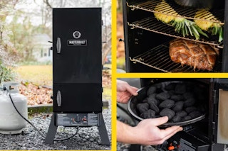 collage image of a dual smoker