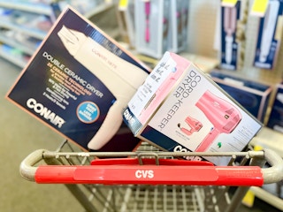 shopping cart with Conair blow dryers inside