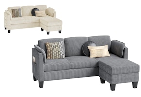 L-Shaped Corduroy Sofa