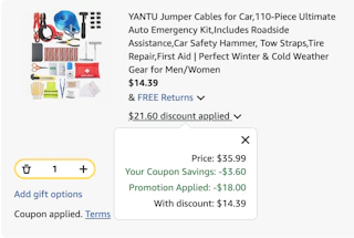 auto emergency kit Amazon receipt