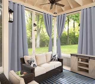 grey curtains on a patio