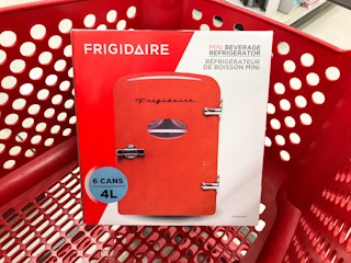 frigidaire mini retro fridge in a target cart
