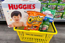 dollar general groceries in yellow basket