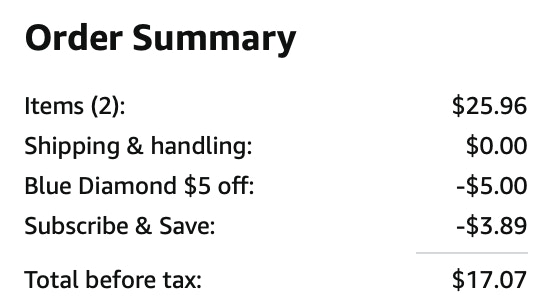 Blue diamond almonds Amazon receipt