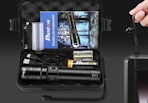a case with a rechargeable flashlight and accessories