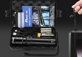 a case with a rechargeable flashlight and accessories