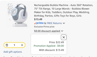 bubble machine Amazon receipt