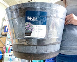 $12.98 Whiskey Barrel Planters at Lowe’s — Cheaper Than Amazon and Walmart card image