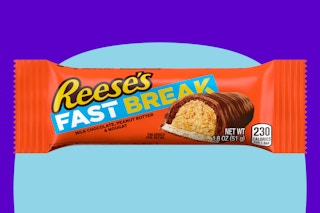 a reese's candy bar on a blue header