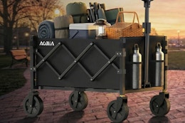 a foldable wagon full of items 