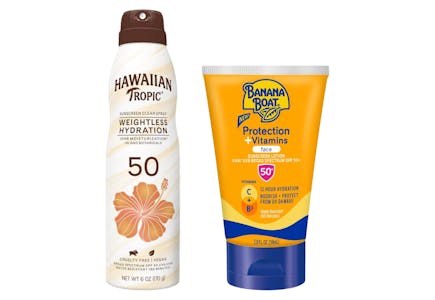 1 Hawaiian Tropic + 1 Banana Boat Sunscreen