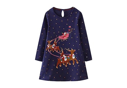 Kids' Long Sleeve Reindeer Dress