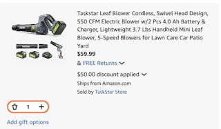 leaf blower Amazon receipt