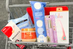hero mighty patches, neutrogena wipes, tree hut body scrub, one+other cotton rounds, milani mascara, and billie razor in a cart
