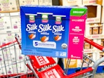 costco silk organic almond milk 3-pack on shopping cart