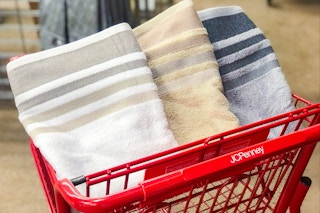 bath towels in a shopping cart