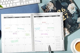 a planner on a table