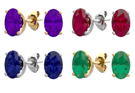 Gemstone Oval Stud Earrings