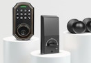 a smart keyless door lock on display