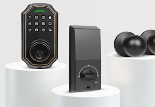 a smart keyless door lock on display