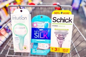 3 schick razors in a cart