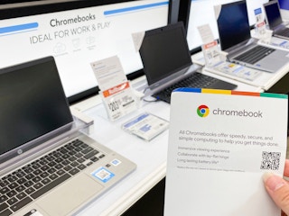 Chromebook laptop computers on display at Walmart.
