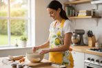 a woman baking in a kitchen