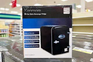 kenmore retro mini fridge sitting on boxes at target