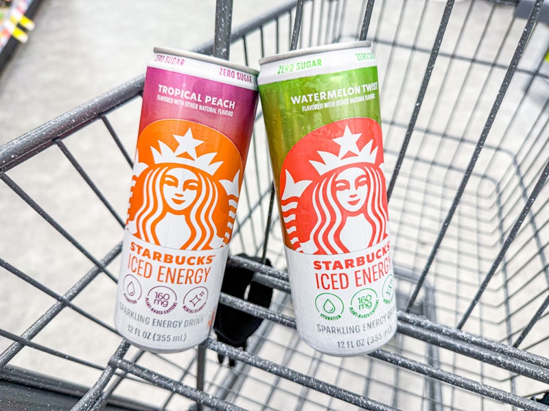 2 starbucks iced energy drinks in a cart