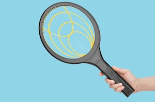 a hand holding an electric fly swatter