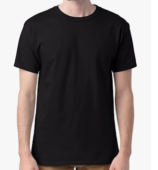 A person wearing a black t-shirt