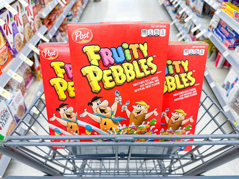 fruity pebbles cereal in walgreens cart
