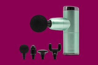 Mini Portable Deep Tissue Massage Gun on a magenta background