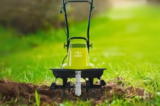 Sun Joe Electric Garden Tiller + Cultivator (lifestyle image from walmart.com)