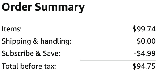 an amazon order summary ending in $94.75