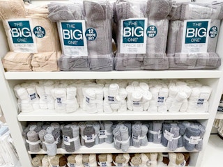 the big one towel set on shelves