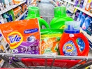 cvs shopping cart with gain and tide laundry detergent
