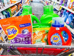 cvs shopping cart with gain and tide laundry detergent