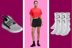 Leggings, sneakers and bag