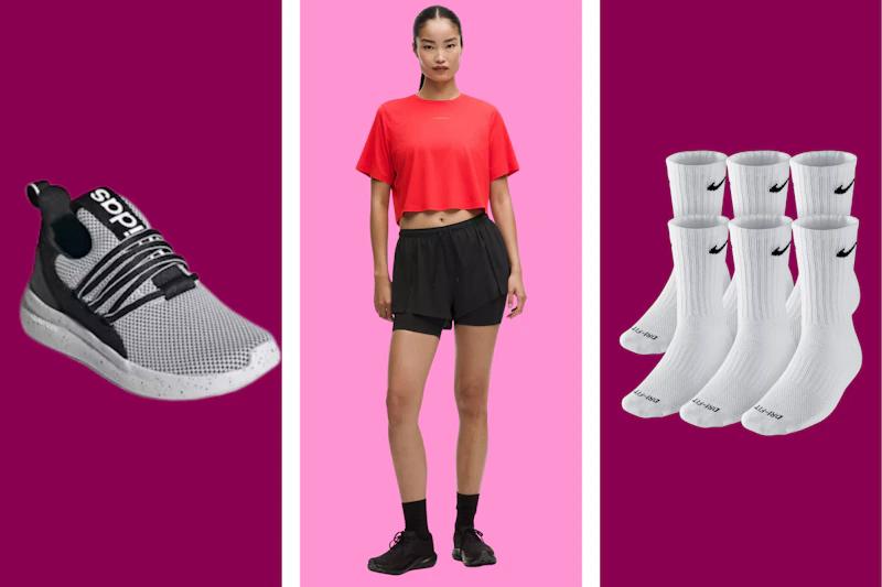 Leggings, sneakers and bag