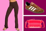 Leggings, sneakers and bag
