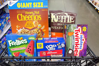 meijer groceries in a shopping cart