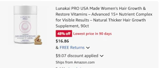 Lunakai vitamins Amazon receipt
