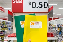 hand holding up & up plastic folders at target