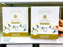 hand holding a box of wondershop string lights on target shelf