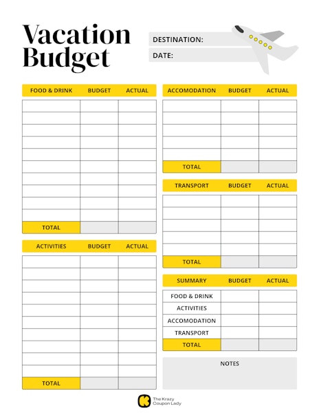 Vacation Budget printable